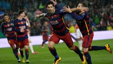 Luis Suárez festeja un gol en la Champions League