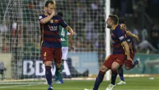 Rakitic festeja el primer tanto del encuentro