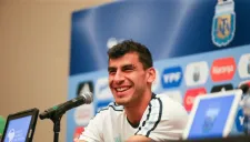 Nahuel Guzmán, durante la rueda de prensa de Argentina en San José