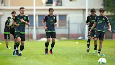 Diaz, Torres y Fierro, durante el entrenamiento de la Selección Nacional de México Sub 23