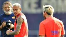 Neymar durante un entrenamiento con el Barcelona