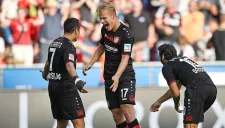 Javier Hernández celebra un gol con el Bayer Leverkusen