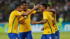Gabriel Jesus, en la celebración con sus compañeros tras marcar frente a Venezuela