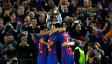 Los jugadores del Barcelona celebran un gol en Champions League