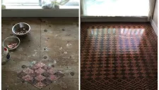 El antes y después del piso de la talentosa mujer