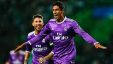 Varane festeja su gol contra el Sporting