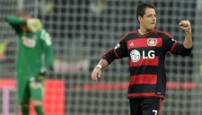 Javier Hernández celebra un gol con el Leverkusen