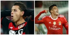 Chicharito y Raúl Jiménez vistiendo las playeras de Leverkusen y Benfica