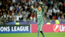 Keylor Navas celebra un gol ante el Liverpool