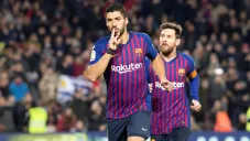 Suárez festejando un gol ante el Leganés