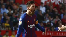 Messi celebra anotación frente al Sevilla en partido de La Liga