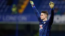 Kepa en calentamiento previo a un juego del Chelsea