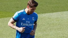 Sergio Ramos en una práctica del Real Madrid