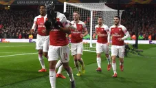 Aubameyang celebra un tanto en la Europa League