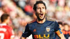 Parejo tras celebrar una anotación con el Valencia