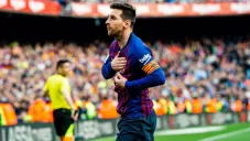 Leo Messi celebra una anotación con el Barcelona