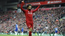 Salah festeja tras anotación con Liverpool