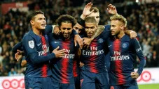 Jugadores del PSG, en festejo durante un partido