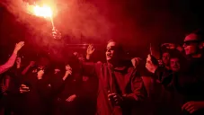 Aficionados de Ajax celebran el título de la Copa de Holanda