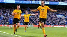 Jiménez celebra un tanto con Wolves en Premier