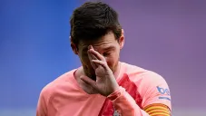 Messi en lamento durante un juego con el Barcelona