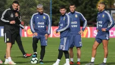 Messi y Agüero en el entrenamiento de la Albiceleste