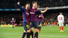 Messi y Sergi Roberto festejan un gol con el Barcelona