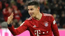 James Rodríguez, en festejo con el Bayern Munich