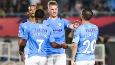 Jugadores del Manchester City celebran su victoria en el partido ante West Ham United