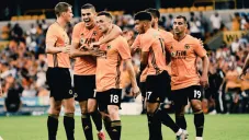 Wolverhampton celebra el gol de Diogo Jota