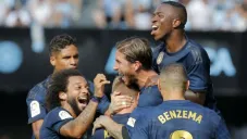 Jugadores del Real Madrid, en festejo en Balaídos