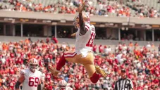 El WR de 49ers, Marquise Goodwin, festejó así su anotación ante los Bengals