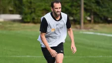 Diego Godín, durante un entrenamiento con el Inter