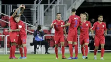 Estados Unidos festejando un gol en la goleada sobre Cuba