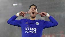 Ayoze Pérez celebrando una de sus anotaciones con Leicester City