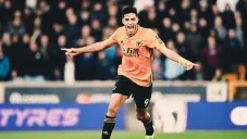 Raúl Jiménez, en festejo de gol con Wolves