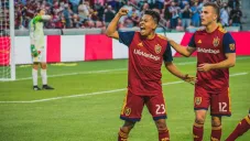 Sebastián Saucedo festeja un gol con el Real Salt Lake