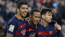 Luis Suárez, Neymar y Messi, en un partido con el Barcelona
