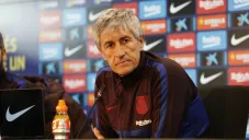 Quique Setién durante una conferencia de prensa