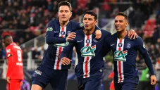 Herrera, Silva y Kehrer celebran uno de los goles