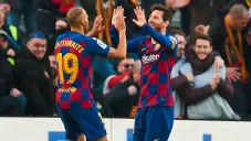 Braithwaite y Messi tras un gol del argentino