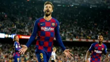 Piqué celebra una anotación con el Barcelona