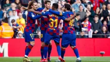Jugadores del Barcelona celebran un gol