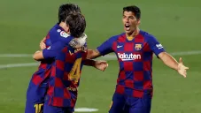 Messi, Rakitic y Suárez celebran gol de la victoria ante Athletic