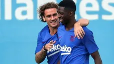 Ousmane Dembélé y Antoine Griezmann en un entrenamiento
