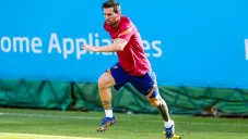 Lionel Messi durante un entrenamiento con el Barcelona
