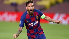 Lionel Messi festeja un gol con el Barcelona