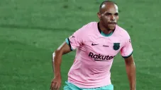 Martin Braithwaite durante un duelo con el Barcelona