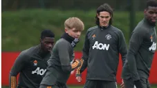 Edinson Cavani en entrenamiento con el United