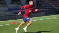 Jordi Alba durante un entrenamiento con el Barcelona